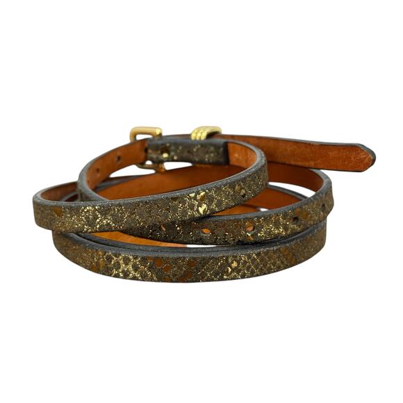 Banana Republic Skinny Belt Metallic Snake Print SZ L Women’s Gold Brown Italian - Picture 3 of 10
